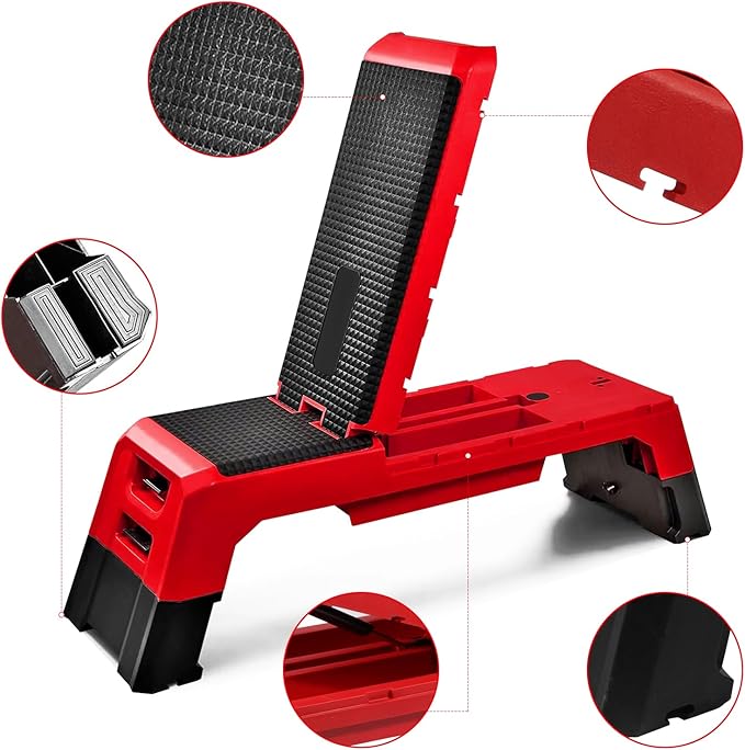Multifunctional Step Platform Aerobic Deck Stepper with Resistance Bands Versatile Cardio Exercise Equipment Workout Fitness, Adjustable Weight Bench for Home Gym