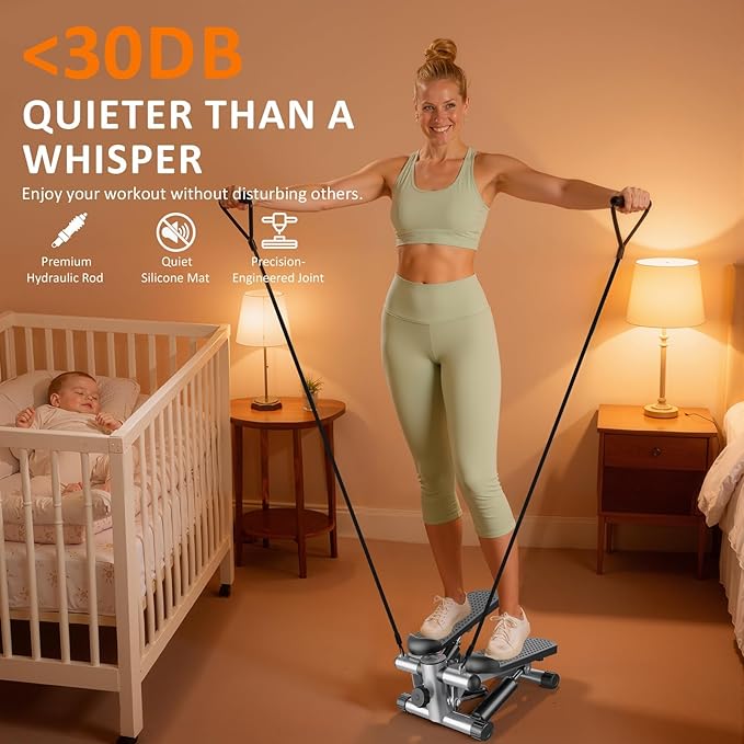 Stair Stepper with Resistance Bands for Home Exercise, Mini Stepper Machine for Indoor Fitness, Portable Home Gym Stepper for Full Body Workout, 300LBS Capacity