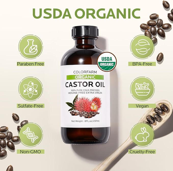 6 Pcs Castor Oil Pack Wrap: Organic Cold Pressed Castor Oil 8Fl Oz with Reusable Pads - Adjustable Elastic Straps Pack Wraps for Stomach Liver Neck