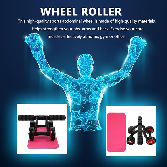 SUPVOX Four-wheel Ab Roller Wheel with Knee Pad Mat, Portable Core Workout Fitness Equipment for Home Abdominal Exercise and Strength Training
