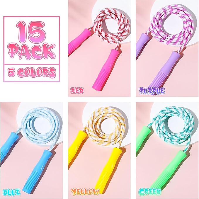 Aoriher Jump Rope for Kids Nylon Adjustable Weighted Braided Fitness Skipping Stripe Ropes with Plastic Handles 8.2 Feet for End of The School Exercise Sport Party Equipment Gift, Assorted Colors