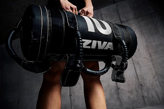 ZIVA Premium Power Core Sandbag - Elite Level Pre-Weighted Workout Bag, Commercial Grade Textured DuraLeather Shell, Reinforced Stitching Webbing, Ergonomic Handles | Home Gym Exercise - (10-50 lbs.)