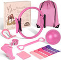 JITUIHOM Home Pilates Essentials Kit for Women - Complete Pink Equipment Set with 9 Inch Yoga Ball, Figure 8 Resistance Band, Bands & Accessories, Ring for Beginners Workouts