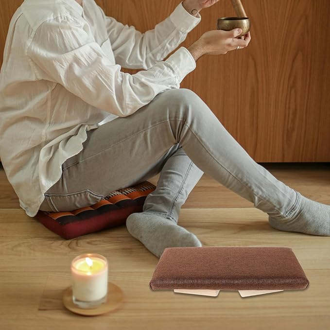Foldable Wooden Meditation Bench Ergonomic Seiza Stool with Slant Seat for Yoga and Prayer, Portable Small Space Sitting Chair for Home and Office Use