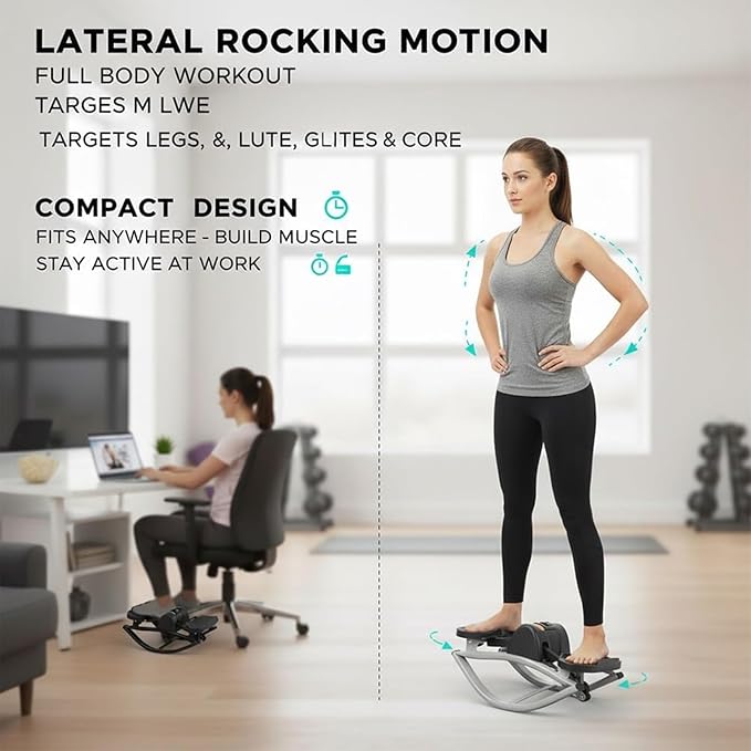 Rocking Stepper Side to Side, Lateral Rocking Fitness Stepper Home Workout Machine with Resistance Band, Home Workout Machine with Digital Display & Track Time, for Legs, Glutes, Abs