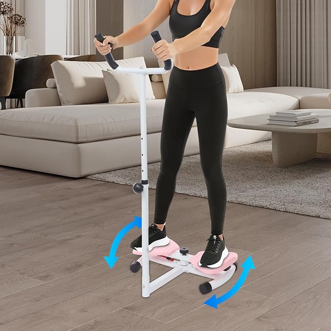 Waist Twister Board, Home-Gym Core Trainer with Handrail & Pull Cords, Noiseless 360° Ab-Twister Platform for Belly-Fat Burn, Strength & Balance Workouts, 330 Lbs Capacity