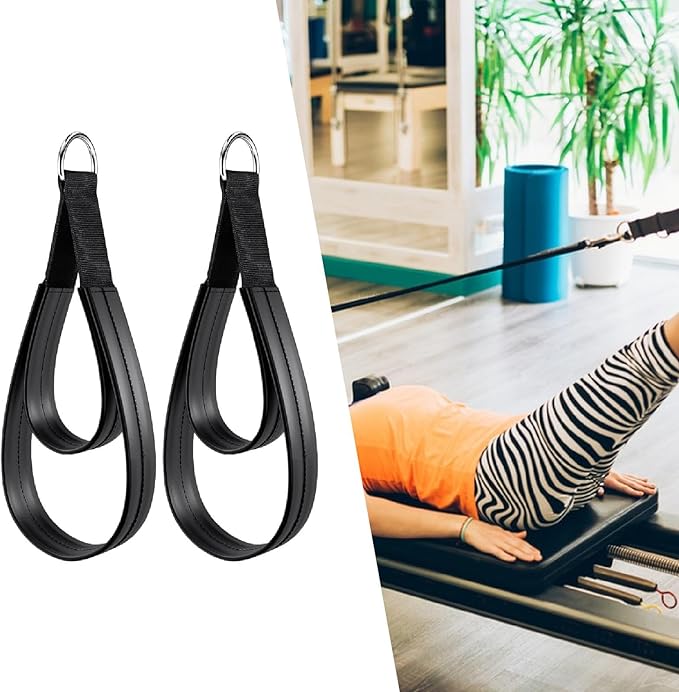 2Pcs Pilates Double Loop Straps for Reformer,Comfortable Grip Nonslip for Improve Flexibility Strength Dexterity Ankle Legs