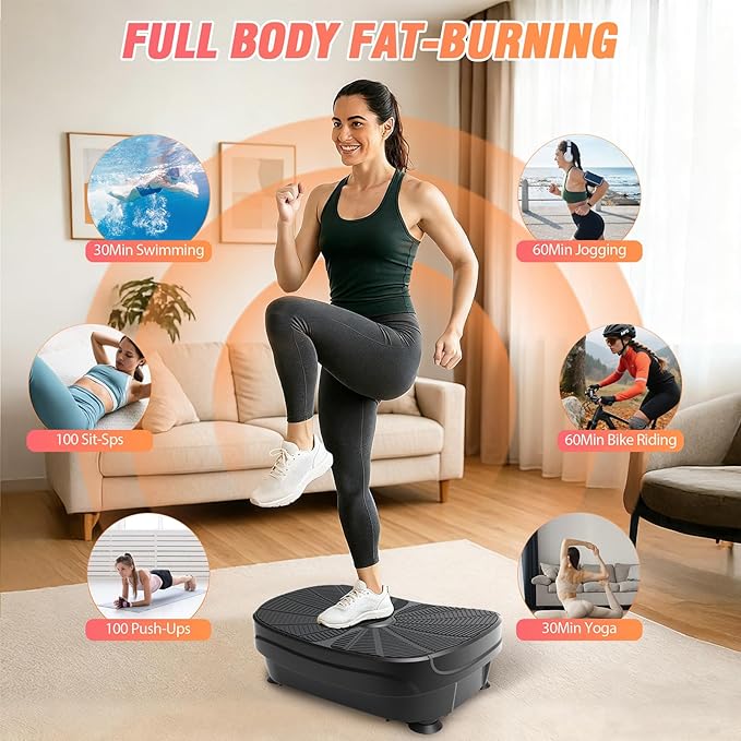 Vibration Plate Exercise Machine, 9 Preset Modes & 99-Level Full Body Workout Vibrating Plate for Lymphatic Drainage Weight Loss, 400lbs Capacity Shake Fitness Platform with Resistance Bands