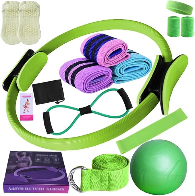 Better Me Pilates Kit, 11Pcs Better Me Pilates Essentials Kit for Women, Better Me Home Pilates Ring and Ball Set, Yoga Ball 25cm Figure 8 Resistance Band Yoga Bands for Home and Gym Workout