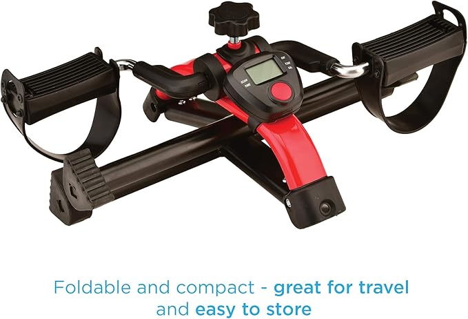 NOVA Medical Products Pedal Exerciser with Digital Display Tracker, Foldable Hand and Foot Cycle Exerciser, Great for Home, Office or Travel, Red
