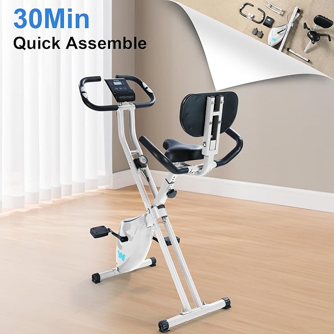 BARWING Stationary Exercise Bike for Home Workout, 5 IN 1 Foldable Indoor Cycling Bike for Seniors, 350LB Capacity, 16-Level Magnetic Resistance, Seat Backrest Adjustments