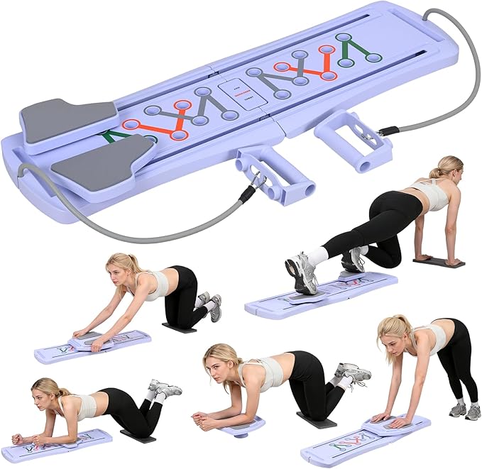 Pilates Board for Home Workout - Portable Pilates Reformer Set, Multifunctional Ab Trainer with Resistance Bands Phone Support 300lbs Capacity, Folding Pilate Board for Women Full Body Workout