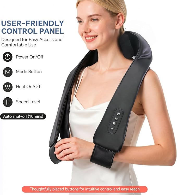 Cordless Neck Shoulder Massager with Heat, Deep Tissue Shiatsu Kneading for Pain Relief, Upgraded Straps Portable for Home Office Travel, Ideal Gifts for Men Women Mom Dad
