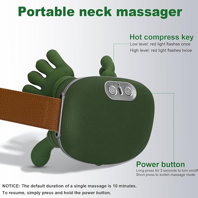 Neck Massager with Heat, 4D Deep Tissue Shiatsu Neck Massage Machine for Pain Relief, Electric Cervical Shoulder & Back Massager with Simulated Human Hand Kneading, Muscle Relaxation (Green)