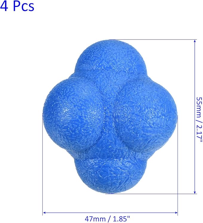 4 Pack Reaction Ball - TPR High Difficulty Flexibility Training Ball Apply to Sports Exercise Daily Use (47 x 47 x 55mm, Blue)