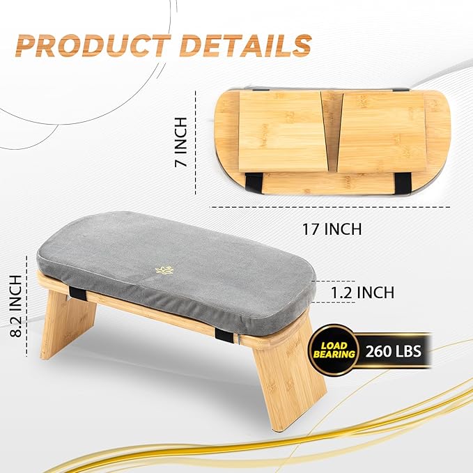 Meditation Bench, Bamboo Meditation Stool, Folding Kneeling Meditation Bench, Seiza Prayer Bench, Prayer Bench with Meditation Cushion, Kneeling Stool (Grey)