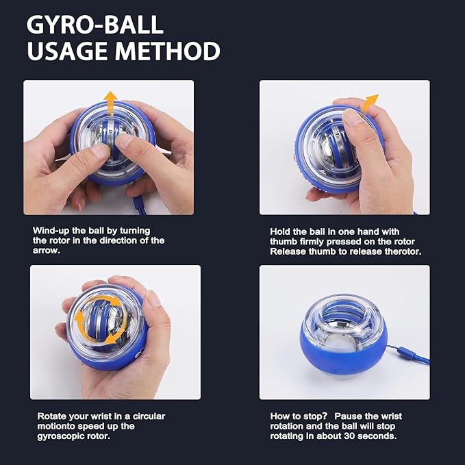 Torque-Ball Hand Exerciser, Wrist Power Gyro Ball, Curaball Hand Exerciser, Grip Strength Trainer, Hand Strengthening Devices, Wrist Strengthener, Finger Exerciser, Auto-Start Colorful Lighting