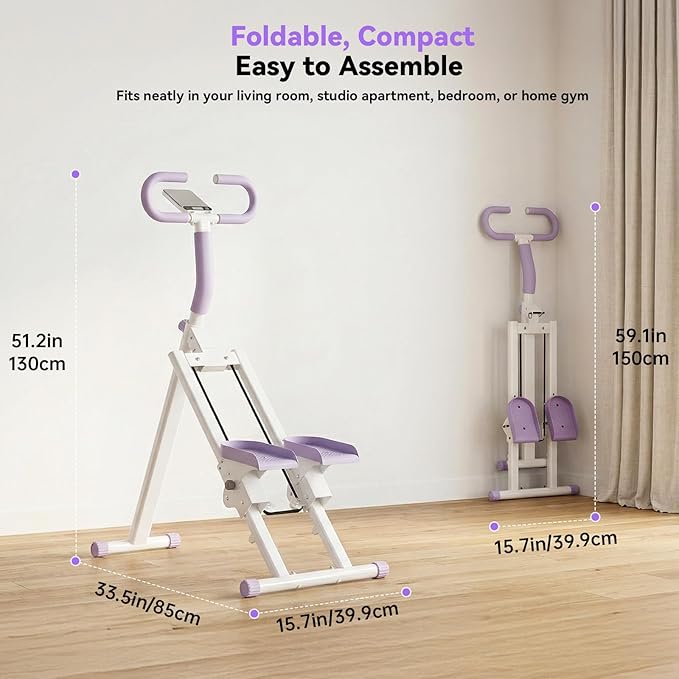 Stair Steppers for Exercise at Home, Folding Vertical Stair Stepper Climber, Full-Body Cardio Machine with Adjustable Handles, Steel Frame & Digital Monitor