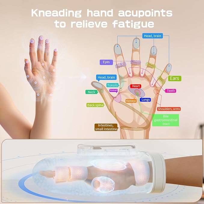 Hand Massager with Heat and Compression - Cordless Electric Hand and Wrist Massager for Arthritis, Carpal Tunnel & Finger Pain Relief - 5 Levels 3D Wave Pressure, 3 Heat Settings - Ideal Gift