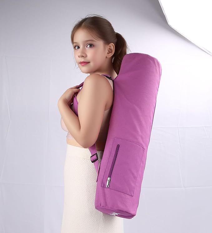 Cotton yoga mat bag with Pockets and Adjustable Strap - Full Zip Cargo Yoga Mat Carrier Bag - Bag for 1/4" 1/3" Thick Yoga Mat