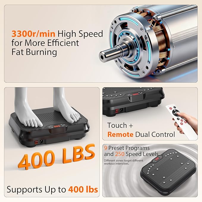 Vibration Plate Exercise Machine for Lymphatic Drainage,Power Vibrate Stand Shake Board 400 Lbs Capacity Fitness Platform with Fitness Resistance Bands Weight Loss Gifts for Women Men