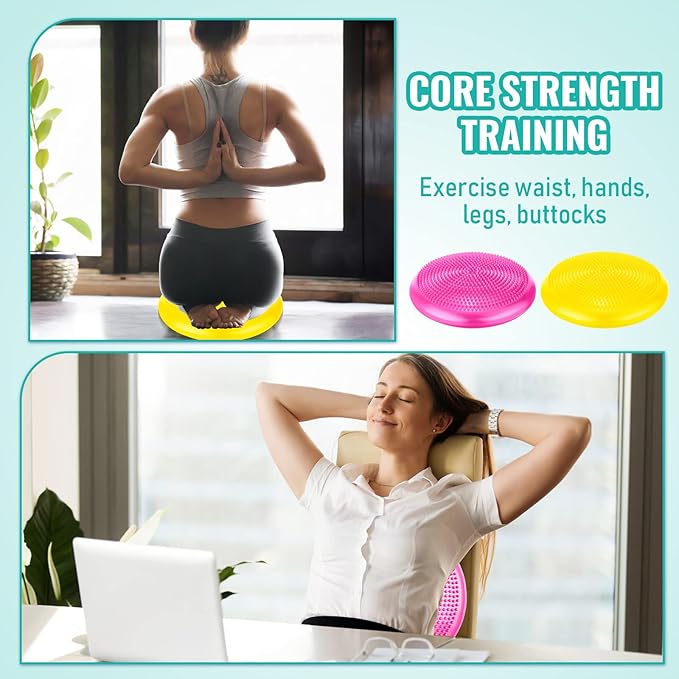 Leitee 3 Pcs Inflated Wobble Cushion Exercise Wiggle Seat for Sensory Flexible Seating Wobble Board Balance Disc Sensory Wiggle Seat Pad for Office Chair with Air Pump