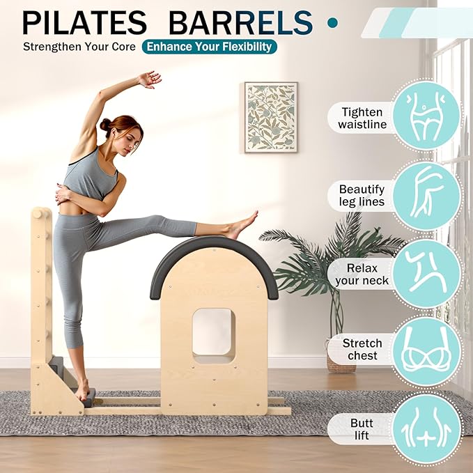 Black Pilates Ladder Barrel, Wooden Spine Corrector Pilates Machine for Home Workout, Pilates Arc for Balance, Core Strengthening and Stretching-Ngxmky