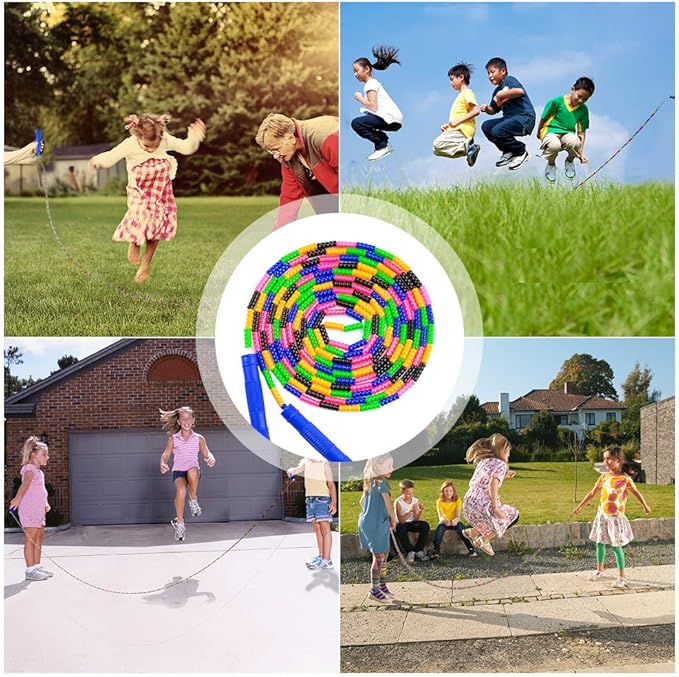 Long Double Dutch Jump Rope 16 Ft 2 Pack, Jump Rope for Kids Adults, Beaded Segmented Skipping Rope