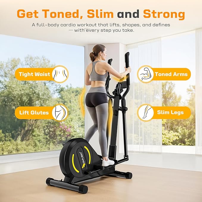 OWLSKY Elliptical Exercise Machine, Elliptical Machine for Home with Hyper-Quiet Magnetic Driving System, 16 Resistance Levels,300LBS