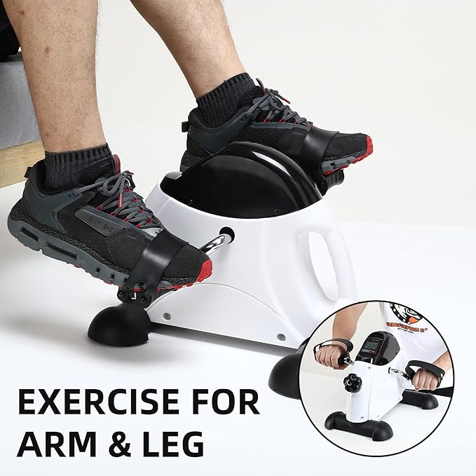 Under Desk Pedal Exerciser with LCD Screen Displays Design for Legs and Arms Workout, Suitable for Office and Home Soft Training (White)