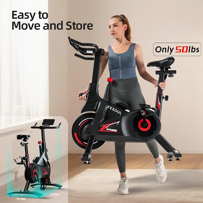 YESOUL Self-Powered Exercise Bike with Exclusive Smart App & Dynamic LED Lights – Silent Magnetic Resistance, Dual-Stage Drive, Stable 300 lbs Frame, Indoor Cycling Bike for Home