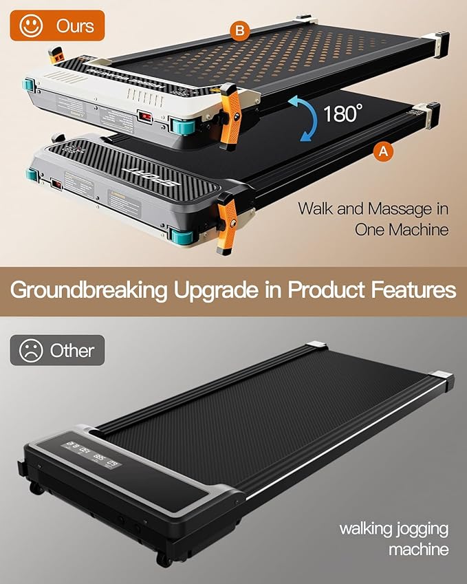 FUNRAY Walking Pad with Incline, Under Desk Treadmill with 2 Control Options, Ultra Slim Design and Double Shock Absorption, LED Display, Powerful and Quiet Treadmill for Walking/Jogging