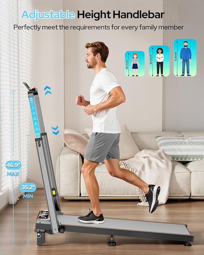 Walking Pad Treadmill with 12% Incline & Handle Bar Height Adjustable, One-click MUTE Walking Pad with Incline 3 Level, 3.5HP Foldable Walking Pad Treadmills for Home Office Small 350lbs, Remote & APP