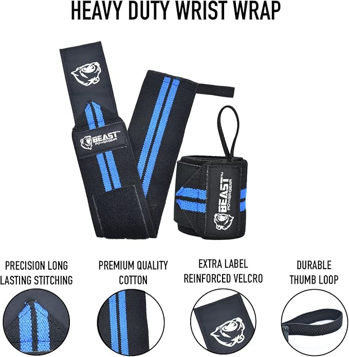 Beast Power Gear Wrist Wraps for Weightlifting 18” Premium Quality Wrist Support for Bodybuilding Heavy Duty Thumb Loop Powerlifting, Strength Training for Men and Women