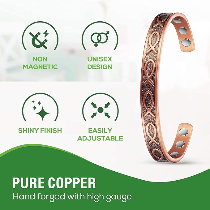 Copper Bracelets for Women, Adjustable Fish Pattern Vintage Solid Copper Magnetic Bracelet, Copper Jewelry Present（0325Q）