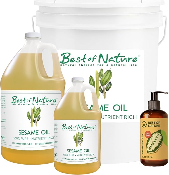 Best of Nature Sesame Body Oil - 5 Gallon Pail (640 oz) - Deep Moisturizing, Detoxifying, Unscented - Unisex - Adults