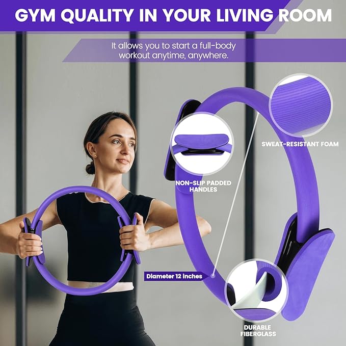 JITUIHOM Home Pilates Essentials Kit for Women - Complete Pink Equipment Set with 9 Inch Yoga Ball, Figure 8 Resistance Band, Bands & Accessories, Ring for Beginners Workouts