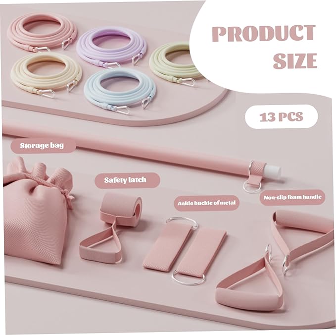 Pilates Set with 5 Adjustable Resistance Bands Elastic Pilates Essentials Kit for Home Fitness, Stretching, Strength Training Bar Board Essentials Kit for Women