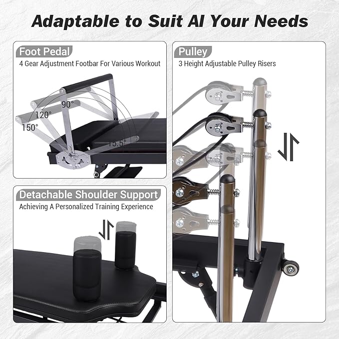 Foldable Pilates Equipment for Home Workouts, Pilates Reformer Machine for Home Gym, Pilates Exercise Equipment with Jump Board, Color Cords Set of 2