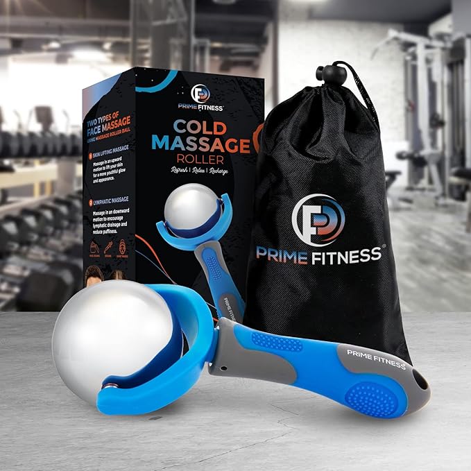 PRIME Fitness Cold Massage Roller Ball | Cold Therapy | Ice Roller Ball with Handle | cryo Stick | Relieve Muscle Pain (Blue)