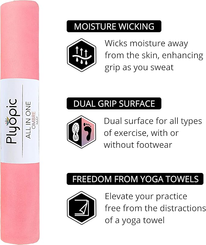 Plyopic. All In One Yoga Mat | Luxury Sweat-Grip Mat/Towel Combo | Ideal for Yoga, Hot Yoga, Bikram, Pilates, Workout & Exercise | Eco-Friendly Natural Rubber