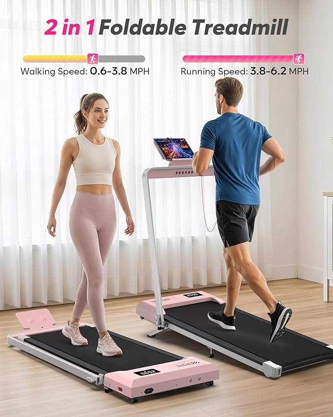 Foldable Treadmill with Incline, Compact Walking Pad Treadmill with Safety Handle Bar, 3.0HP Quiet Under Desk Treadmills for Home/Office, 320 LBS Capacity, APP & Mute Remote Control