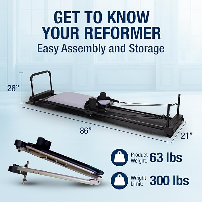 AeroPilates Reformer 4420 Plus Floor Mat - Pilates Reformer Workout Machine for Home Gym - Cardio Fitness Rebounder - Foldable - 300 lbs Weight Capacity
