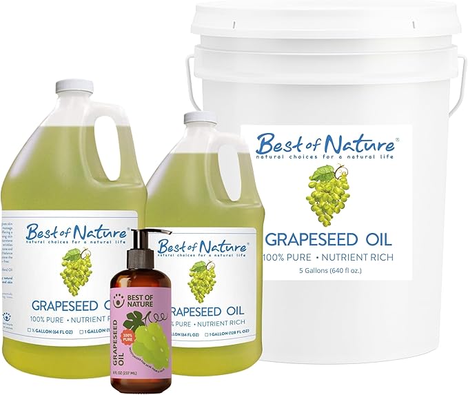Best of Nature 100% Pure Grapeseed Oil - Unscented, Lightweight, Non-Greasy Moisturizer for Hair, Skin, Face & Aromatherapy, Carrier Oil for Essential Oils, 5 Gallon Pail (640 fl oz)