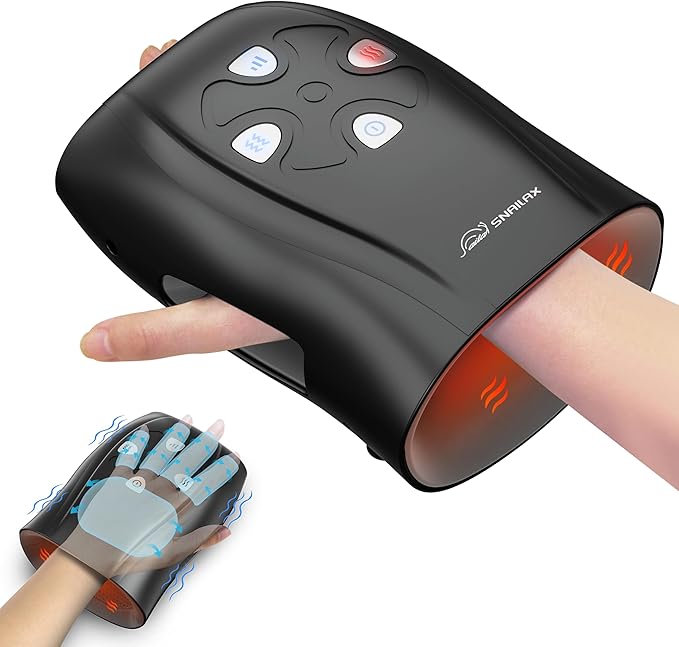 Snailax Hand Massager with Heat and Compression, Vibration, Cordless Hand Massager for Arthristis, Carpal Tunnel, Gifts for Women, Men, Mom(Black)