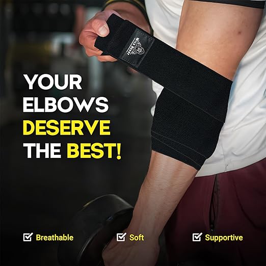 Elbow Wraps for Weightlifting (Pair), Stretchable & Breathable 41" Elbow Compression Strap, Weightlifting Straps for Bench Press, Supports Powerlifting, Pressing, Elbow Straps for Gym Accessories for Men (Black)