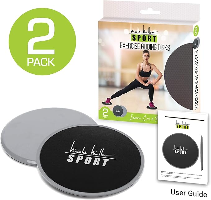 Nicole Miller Exercise Sliders for Fitness Workout [2PK], Double Sided Gilder Strength Slides Discs Work Smoothly on Any Surface for Stretch Strength Core Exercise