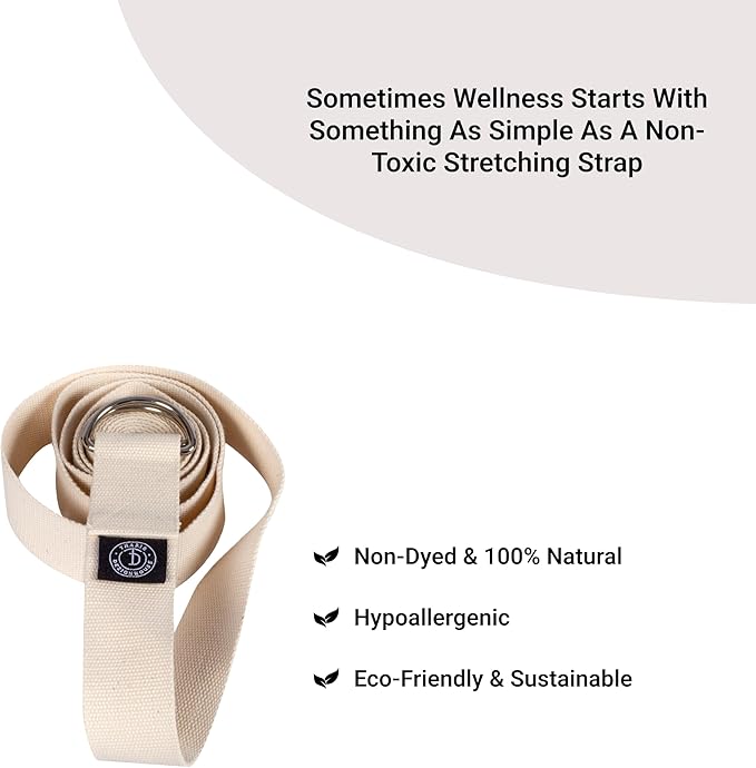 Tharie Organic Cotton Yoga Strap, GOTS Certified, Adjustable D-Ring, Soft & Durable Stretching Strap for Yoga, Pilates & Physical Therapy, 250 cm