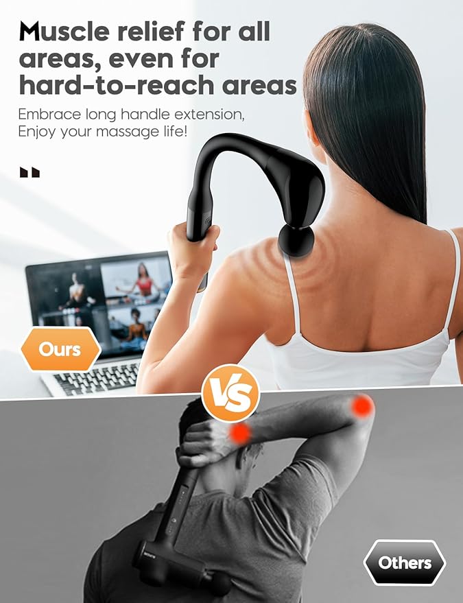 FVZ Massage Gun with Upgraded Extension Handle, 10MM Massage Gun Deep Tissue, Back Massager, Muscles/Neck/Shoulders/Waist/Legs Massager Portable for Pain Relief, Best Gifts for Women Men