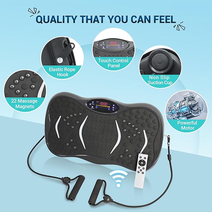 Mibest Vibration Plate Exercise Machine for Lymphatic Drainage & Weight Loss – Vibration Platform with Remote Control & Resistance Bands for Full Body Workout Fat Burn for Women & Men